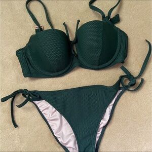 Shade & Shore Green Bikini Set 36B Top Large Bottoms